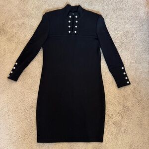 Elegant Black St John Dress with Button Accents